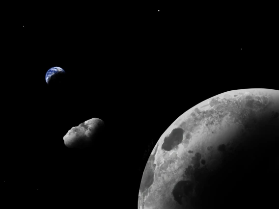 An artist's impression of Earth quasi-satellite Kamo`oalewa near the Earth-moon system