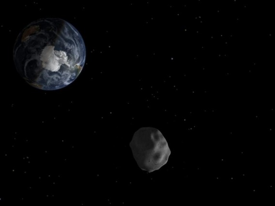 Illustration of Earth and a near-earth asteroid.