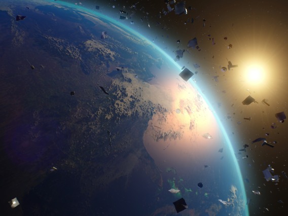 Image of Earth in space and space debris