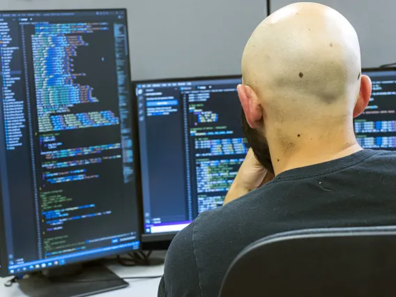 Photo of a student at a computer.