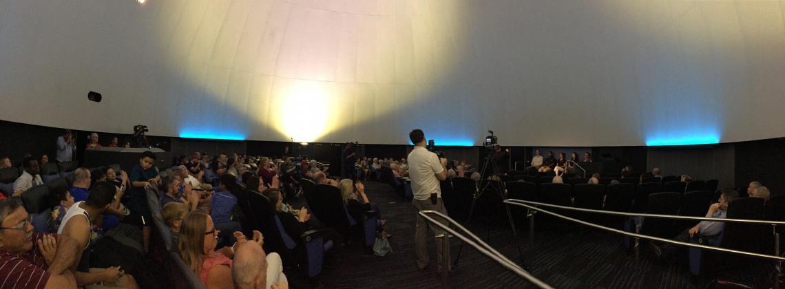 A crowd at Flandrau Science Center, where the panel was held.