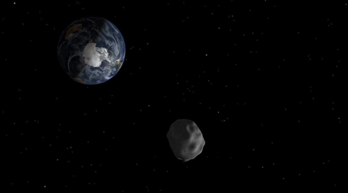 Illustration of Earth and a near-earth asteroid.