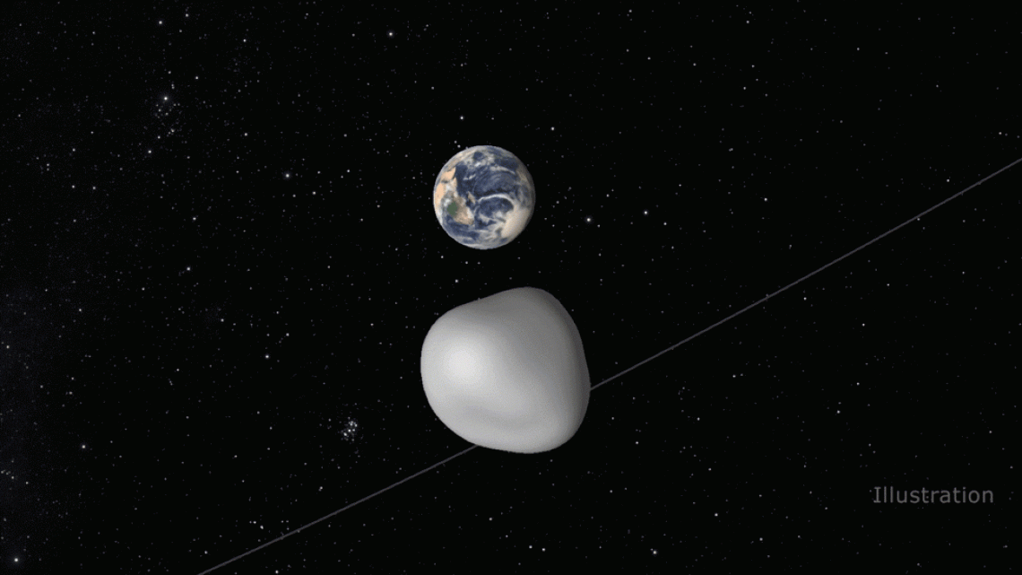 Illustration of Earth and a space object.