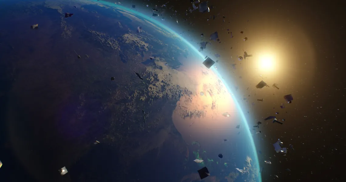 Image of Earth in space and space debris