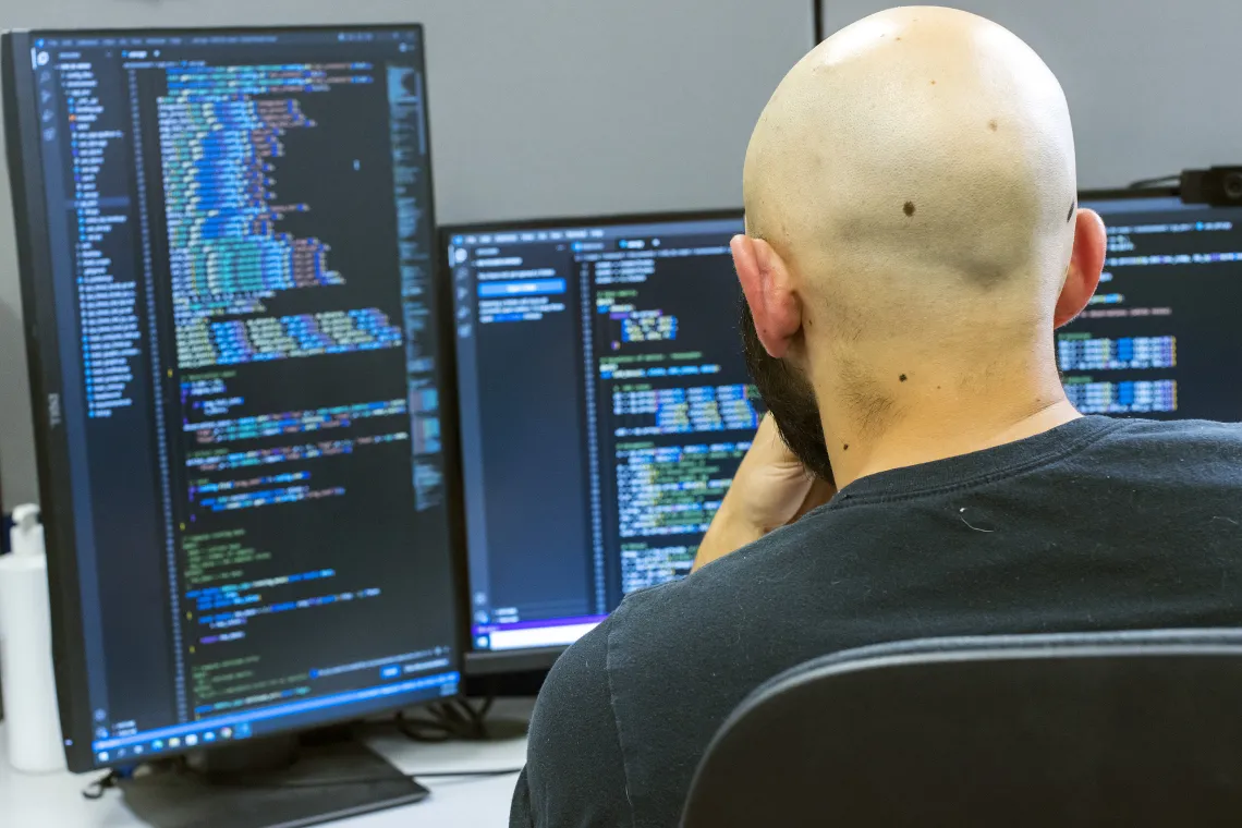 Photo of a student at a computer.