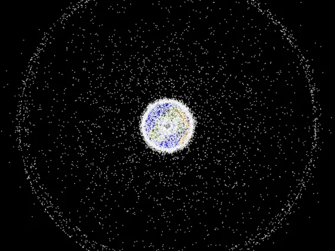 Computer-generated image showing objects in Low Earth Orbit.