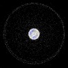 Computer-generated image of orbital debris around Earth.